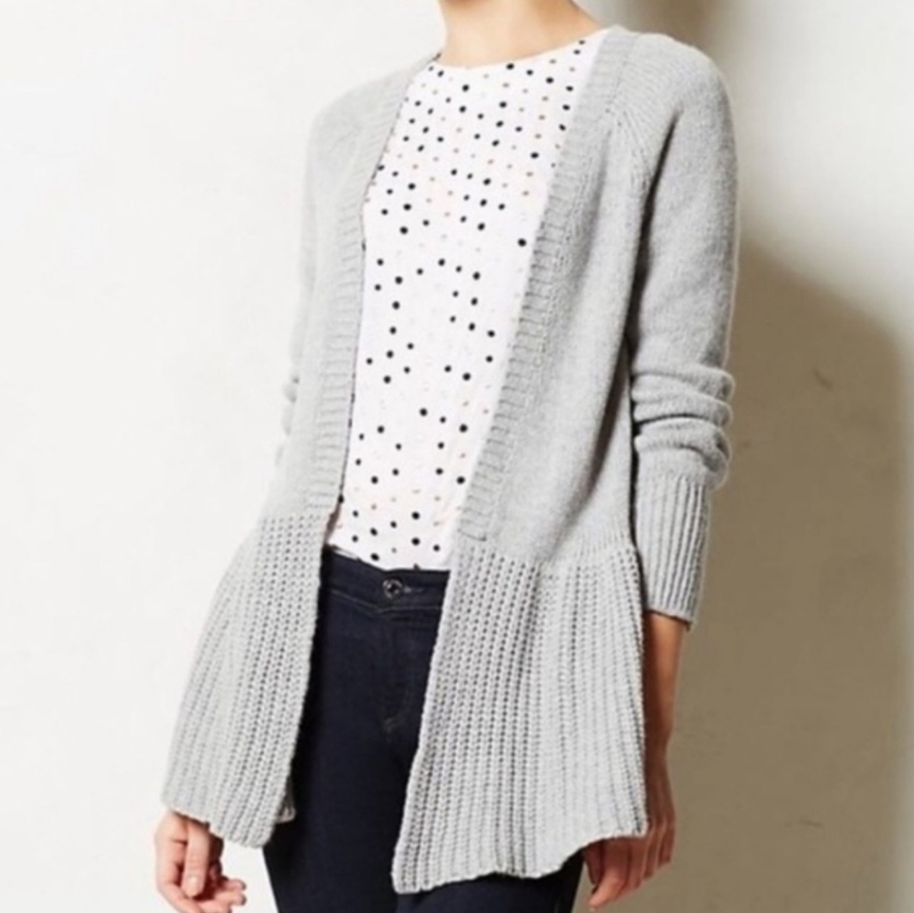 Anthropologie Knitted & Knotted Wool Peplum Cardigan Oatmeal Size XS
